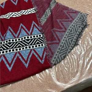 Geometric Patterned Scarf in Red and Blue